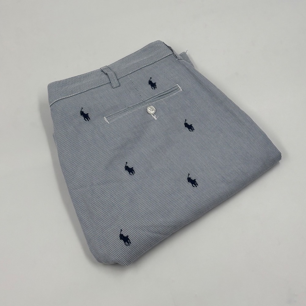 Polo Ralph Lauren Men's 40 Seersucker Blue White Stripe Embroidered Pony Shorts